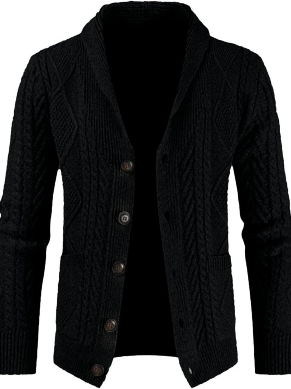 Cozy Men's Wool Blend Shawl Collar Cable Knit Cardigan Sweater - Stylish & Warm